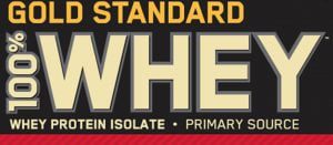 Label for Gold Standard Whey Protein powder.