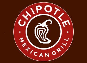 Chipotle Mexican Grill logo, stylized chili pepper on dark red background.