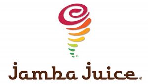 Jamba Juice classic logo, white background with multi-colored swirl.