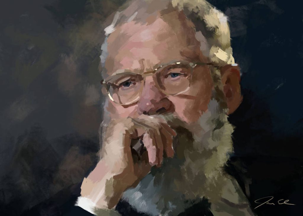 Oil painting style portrait of David Letterman from My Next Guest Needs No Introduction.