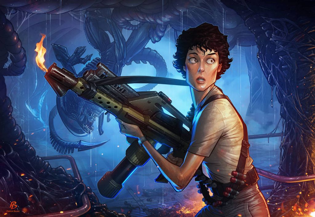 Sigourney Weaver as Ripley in Aliens movies franchise.