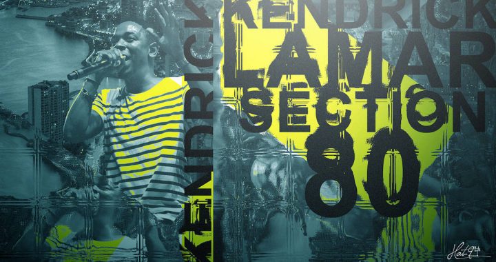Fan art of Kendrick Lamar in gray, blue, and bright yellow.