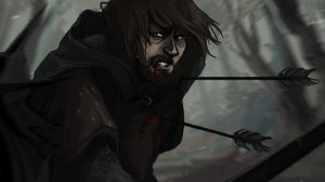 Fan art of Boromir from Lord of the Rings franchise right before death.