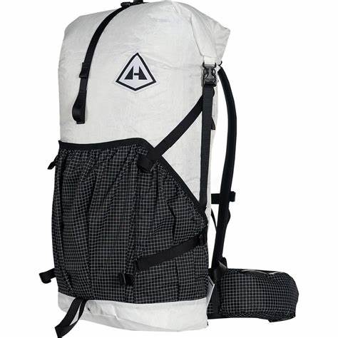 HMG 2400 Southwest ultralight pack. Black mesh over light grey backpack