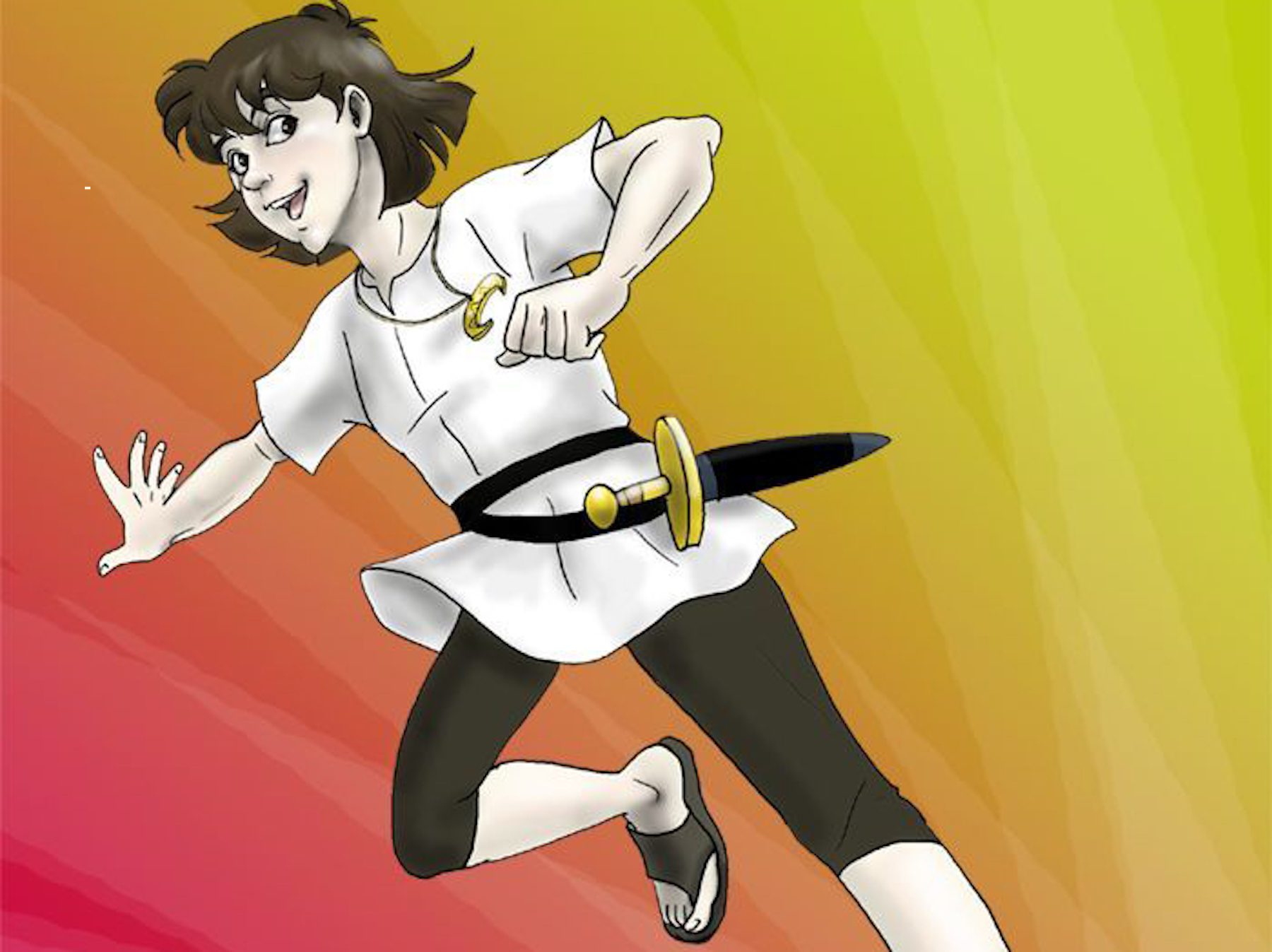 Esteban from Mysterious Cities of Gold, looking down and smiling while running. 