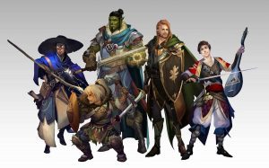 Custom character designs of various classes in Dungeons & Dragons, such as a bard, cleric, fighter, and more.