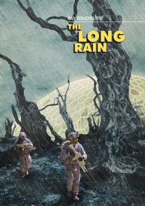 Cover for The Long Rain by Ray Bradbury, showing marooned men on Venus.