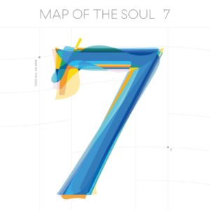 Map of the Soul: 7 album cover, plain white background with a large 7 in layered brushstrokes.