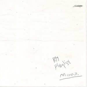 Album cover for Mono by RM, crumpled white paper background and handwritten typography.