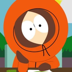 Kenny from South Park with head propped in hand.