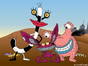 Oblina, Crumb, and Ickus from 90s cartoon Aaahh!!! Real Monsters on Nickelodeon.
