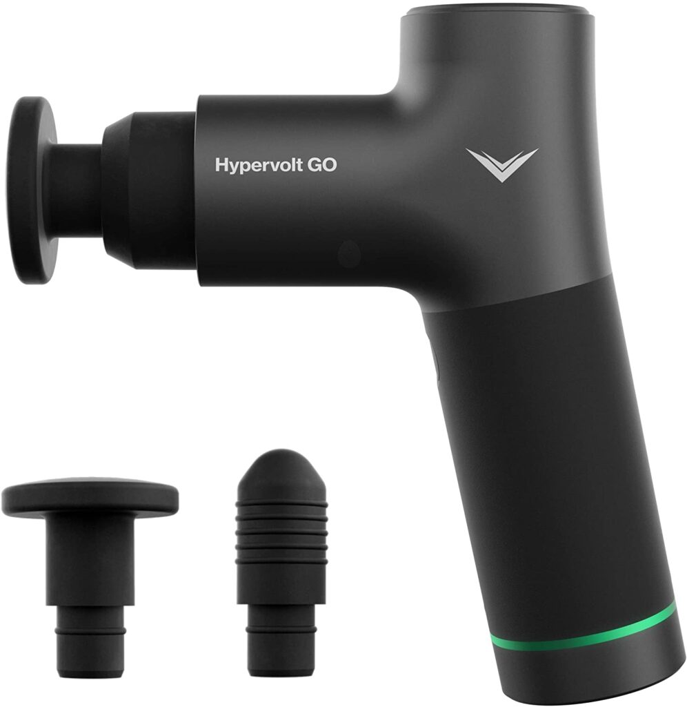 Hyperice Hypervolt Go Lightweight Percussion Massager with attachments