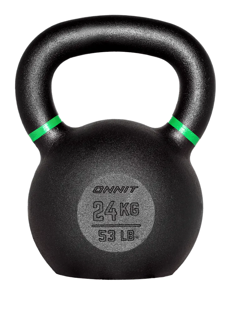 Standard, round-style black 24KG kettlebell with green stripes