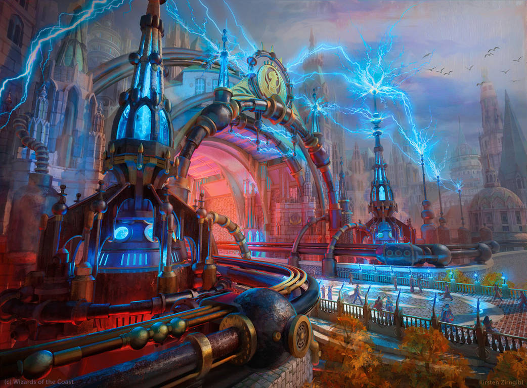 Steampunk style gate entrance to a city