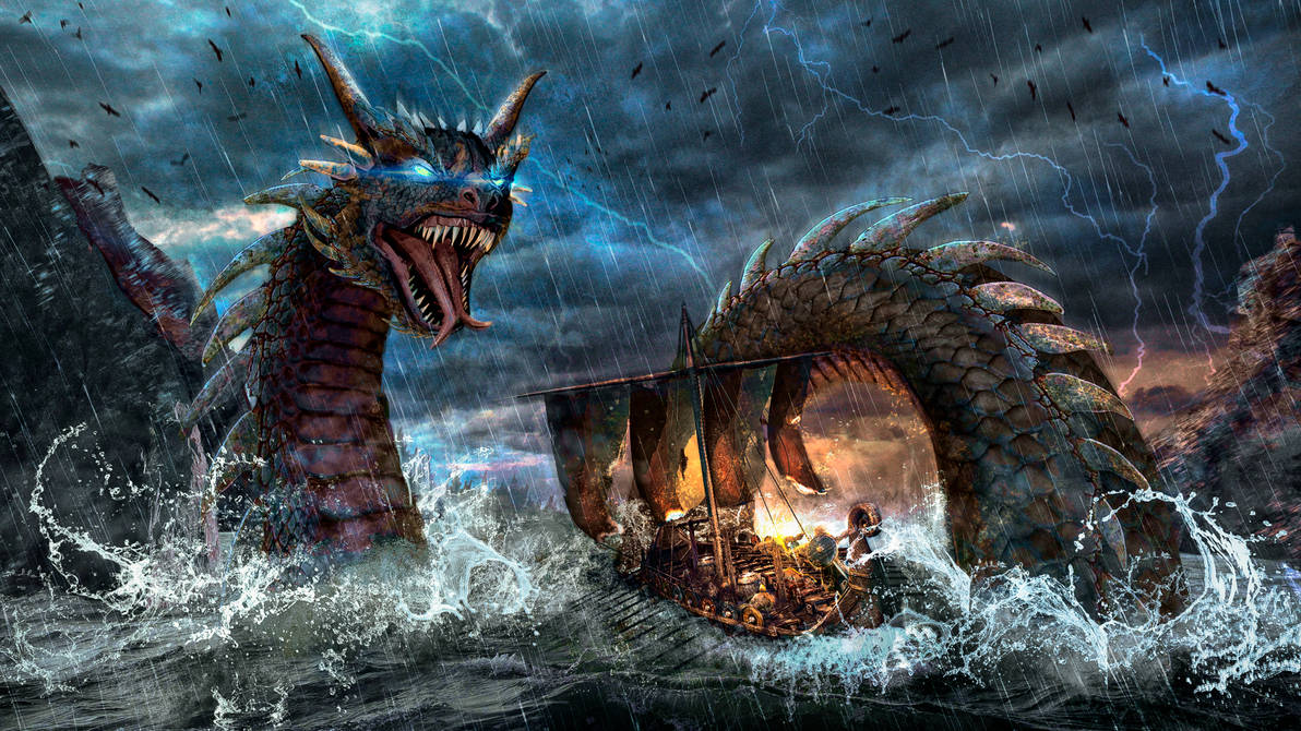 the serpant "Jormungandr guards the seas at midgard
